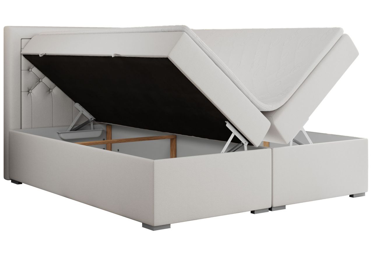Łóżko kontynentalne JASIR 140x200 - Soft 17 - biała ekoskóra - OUTLET