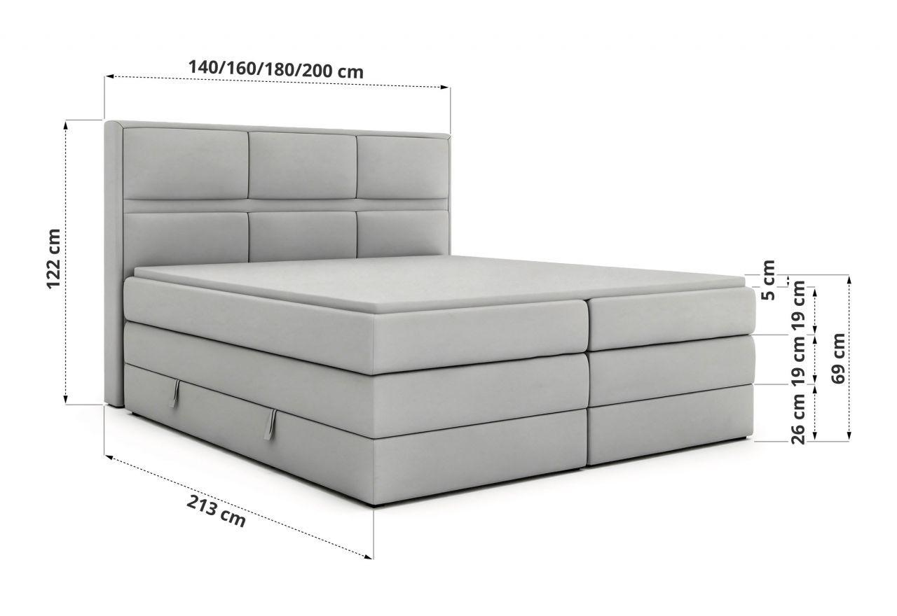 Łóżko kontynentalne ORVO KING 140x200 - H3 - ciemnoszary, welwet - Topper T25