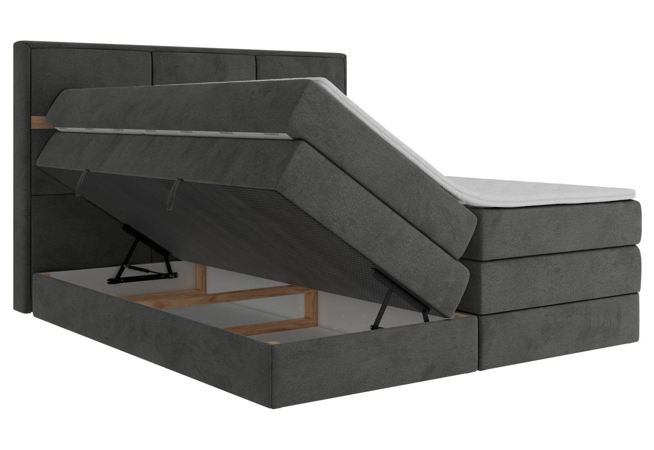 Łóżko kontynentalne ORVO KING 180x200 - H4 - ciemnoszary, welwet - Topper T25