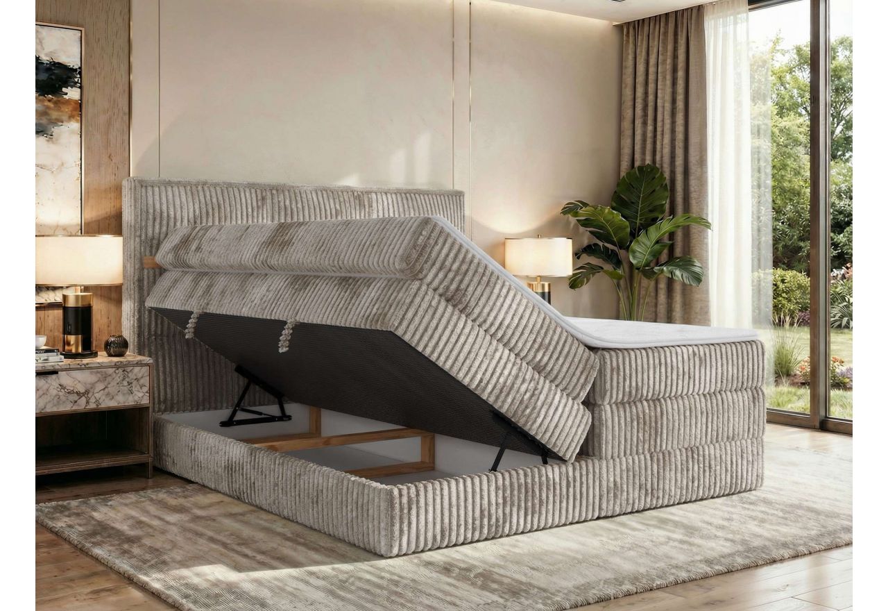 Łóżko kontynentalne ORVO KING 180x200 - H3 - jasnobrązowy, sztruks - Topper T25