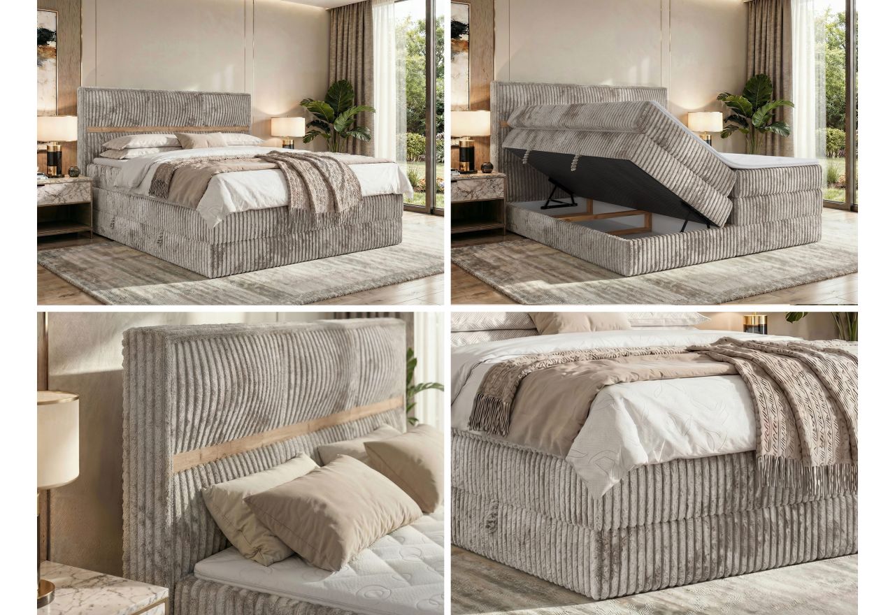 Łóżko kontynentalne ORVO KING 180x200 - H3 - jasnobrązowy, sztruks - Topper T25