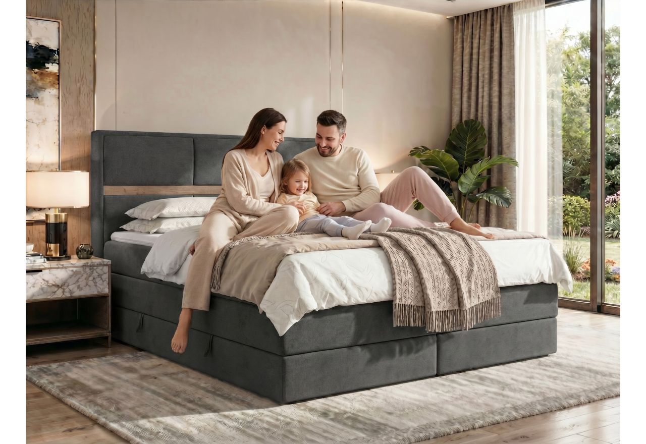 Łóżko kontynentalne ORVO KING 140x200 - H4 - beżowy, welwet - Topper Visco