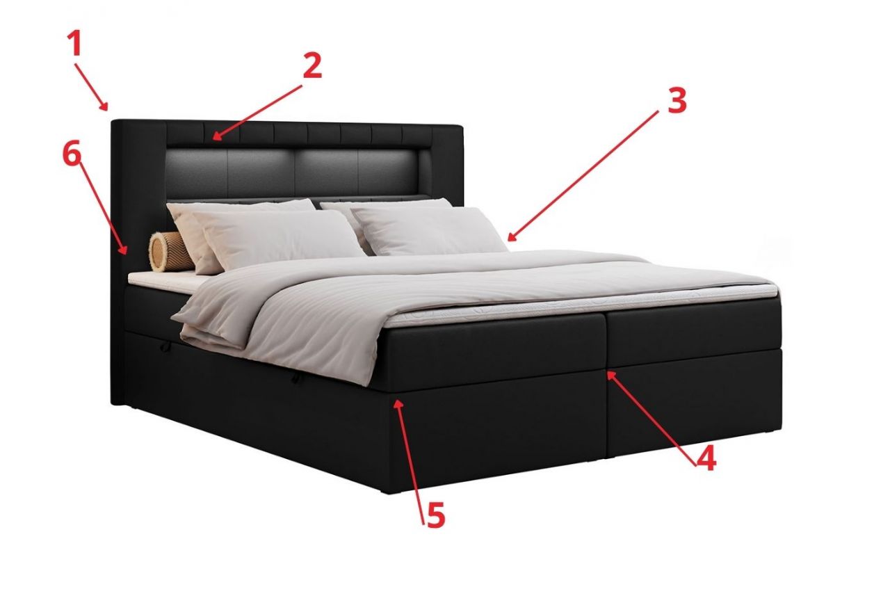 Łóżko kontynentalne GOLD 5 160x200 - Soft 11 - czarna ekoskóra - OUTLETU