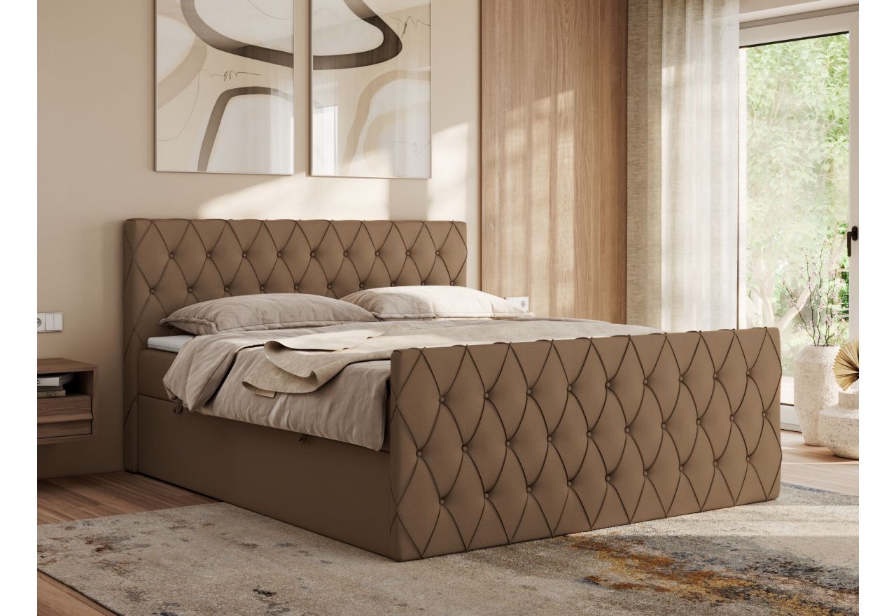 Łóżko kontynentalne MIREN DUO 200x200 - Soft 34 - brązowa ekoskóra - OUTLETU
