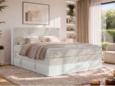 Łóżko kontynentalne TRAVIT KING 140x200 - H4 - beżowy, sztruks - Topper T25