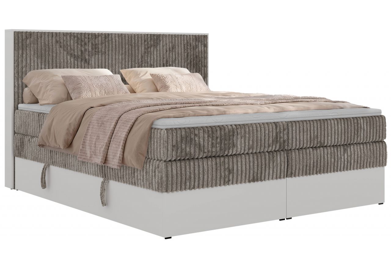 Łóżko kontynentalne TRAVIT KING 140x200 - H3 - jasnobrązowy, sztruks - Topper T25