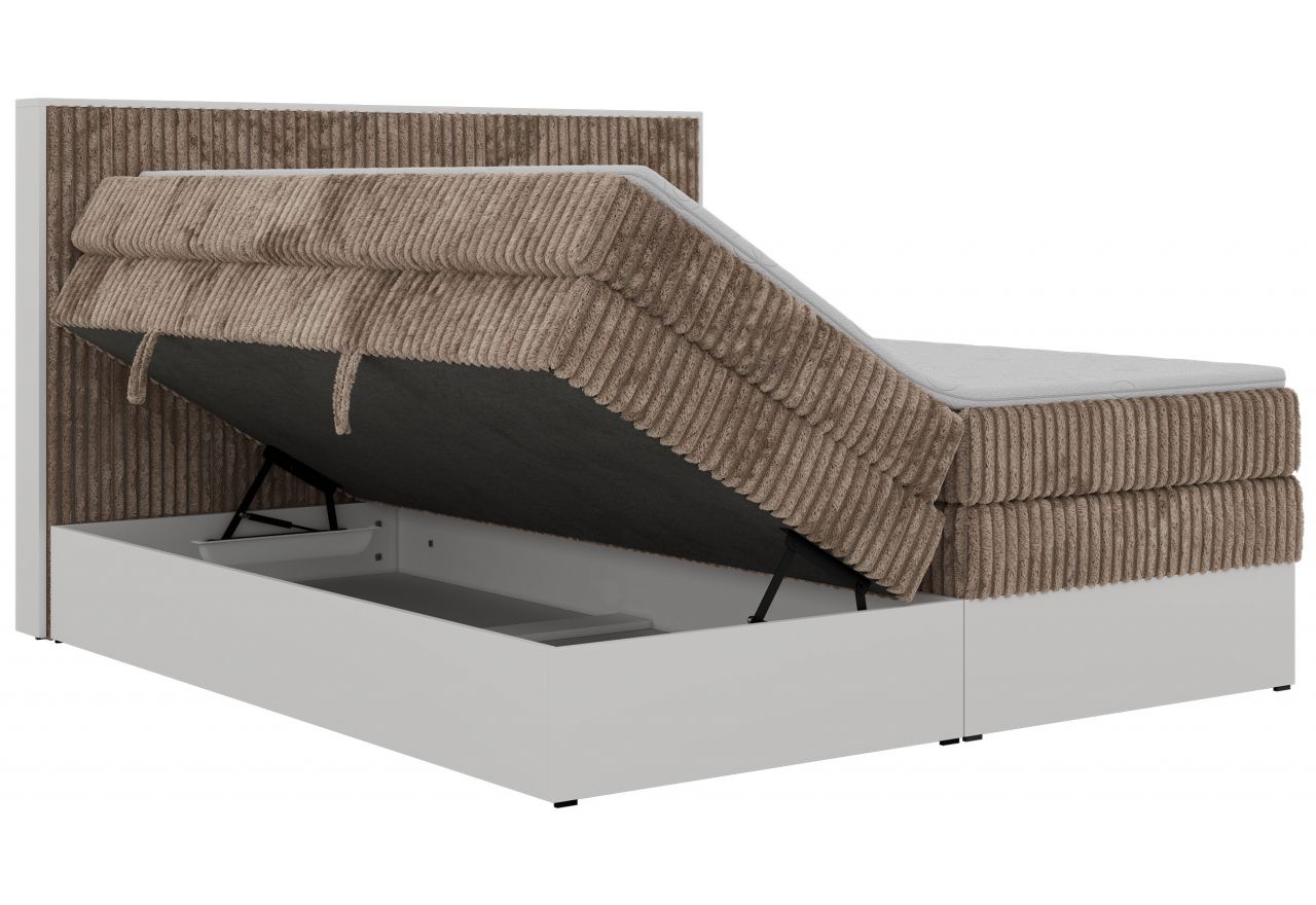 Łóżko kontynentalne TRAVIT KING 160x200 - H4 - brązowy, sztruks - Topper T25