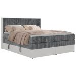Łóżko kontynentalne TRAVIT KING 140x200 - H3 - ciemnoszary, sztruks - Topper T25