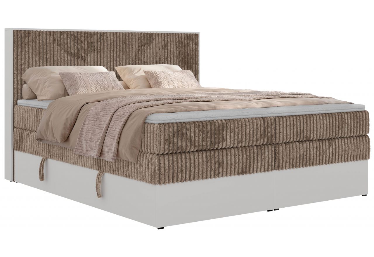 Łóżko kontynentalne TRAVIT KING 180x200 - H3 - brązowy, sztruks - Topper Visco