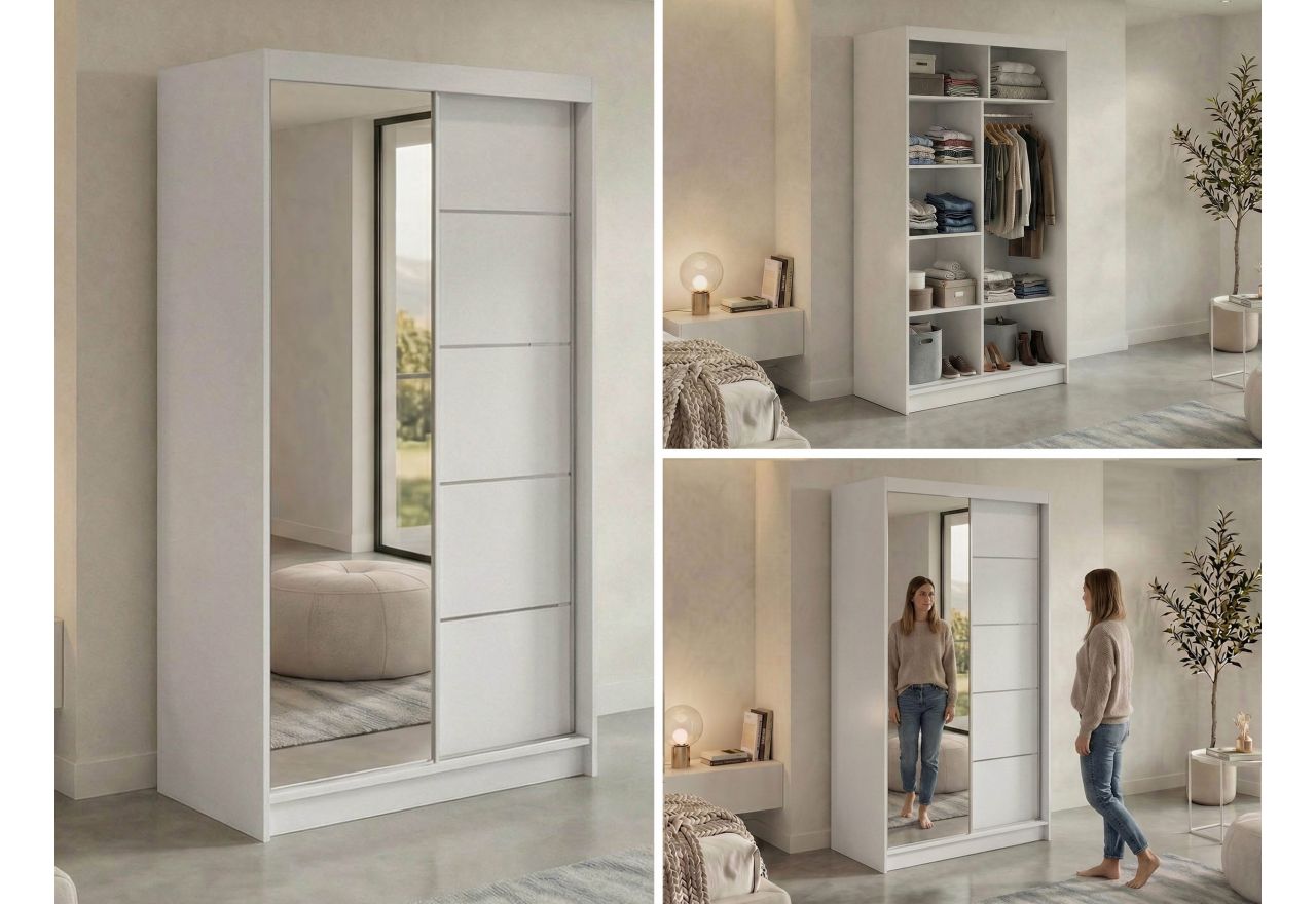 Szafa przesuwna SKORIA 120 cm - biały z lustrem
