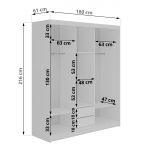 Szafa przesuwna SKORIA 180 cm - biały z lustrem + 2 szuflady