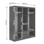 Szafa przesuwna SKORIA 180 cm - szary z lustrem + 2 szuflady