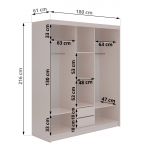 Szafa przesuwna SKORIA 180 cm - kaszmir z lustrem + 2 szuflady