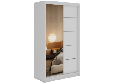 Szafa przesuwna SKORIA 120 cm - biały z lustrem + 2 szuflady