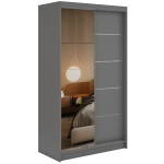 Szafa przesuwna SKORIA 120 cm - szary z lustrem + 2 szuflady