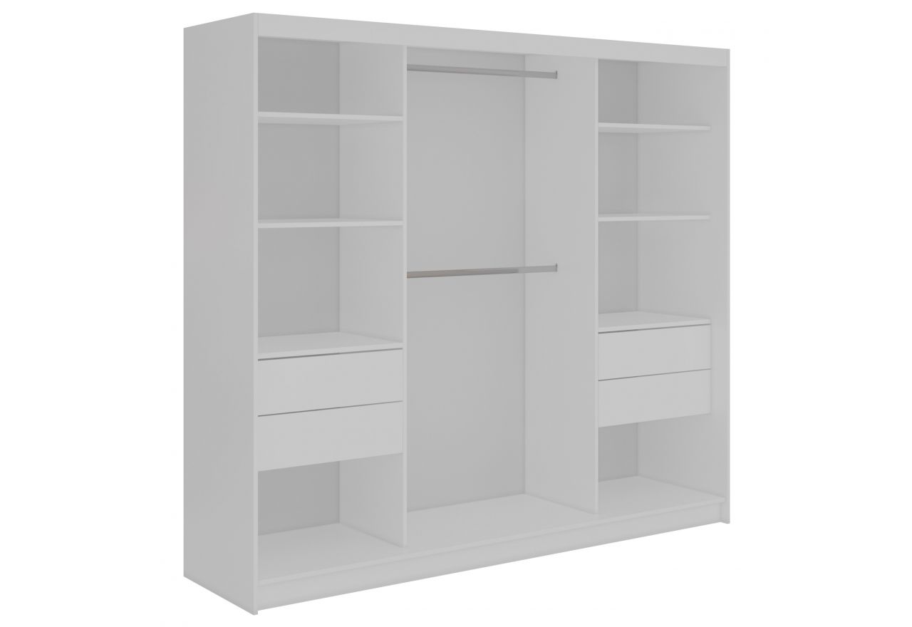 Szafa przesuwna SKORIA 240 cm - biały z lustrem + 4 szuflady