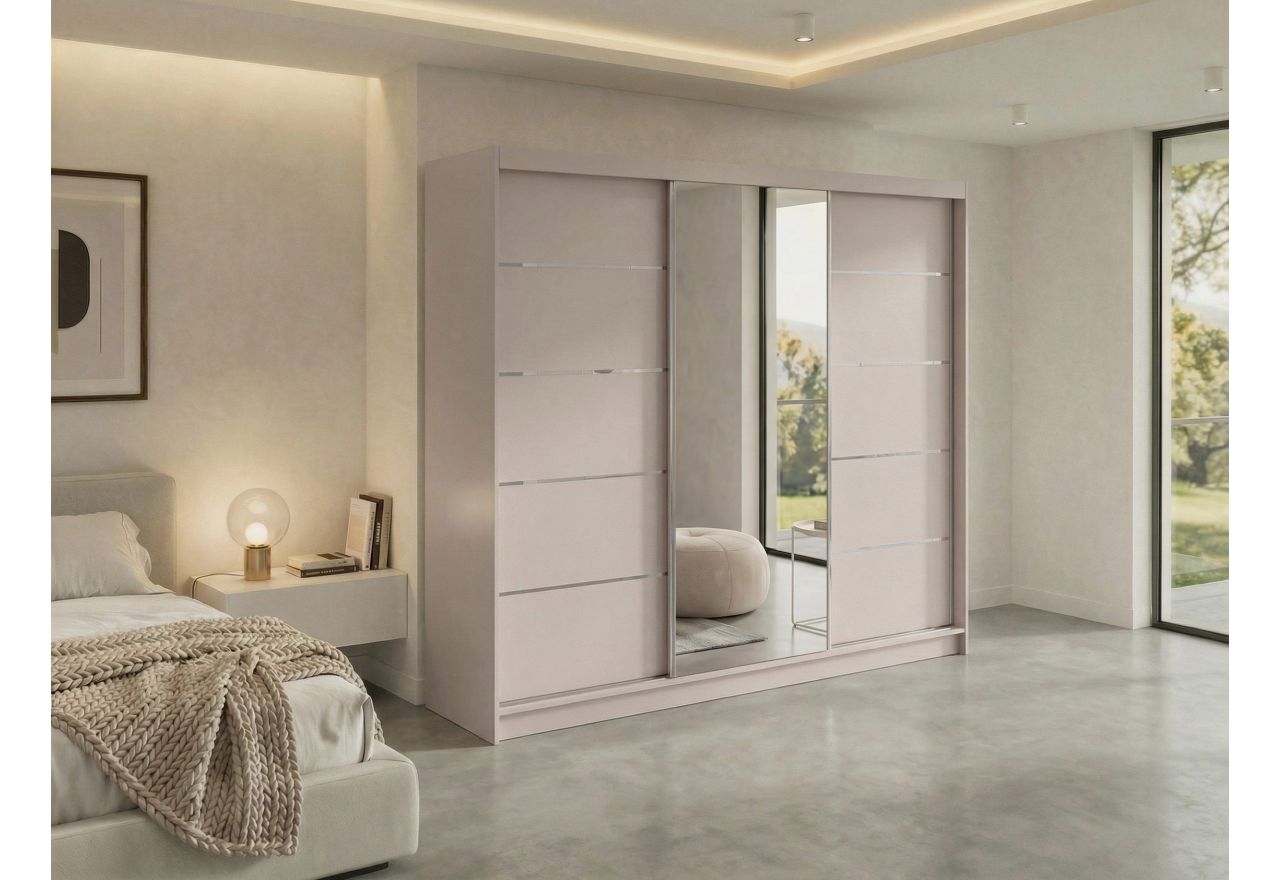 Szafa przesuwna SKORIA 240 cm - kaszmir z lustrem + 4 szuflady