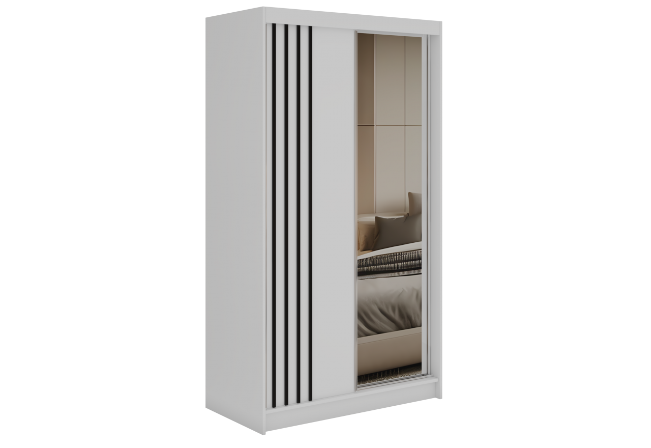 Szafa przesuwna DIANA 120 cm - biały, lamele czarne, lustro