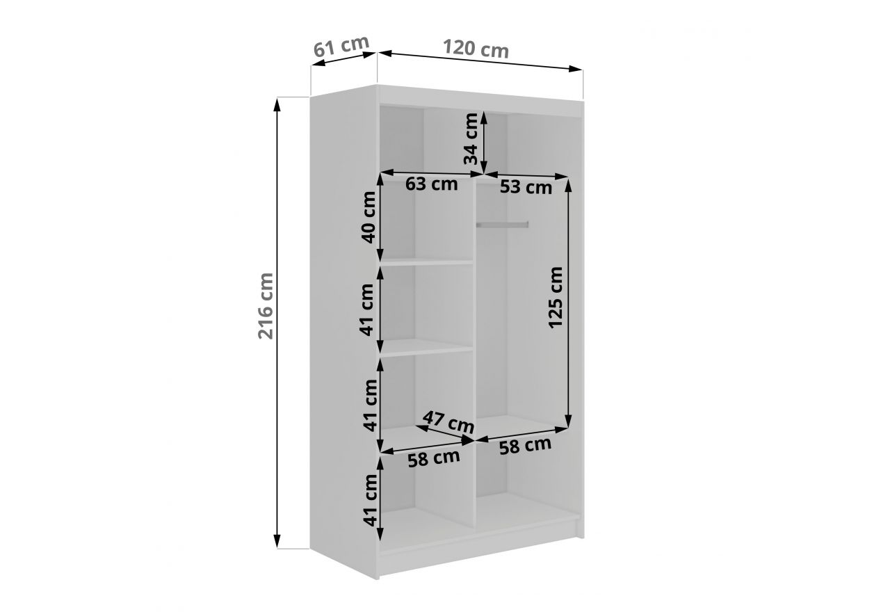 Szafa przesuwna DIANA 120 cm - biały, lamele dąb aristan, lustro