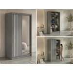 Szafa przesuwna DIANA 120 cm - szary, lamele białe, lustro