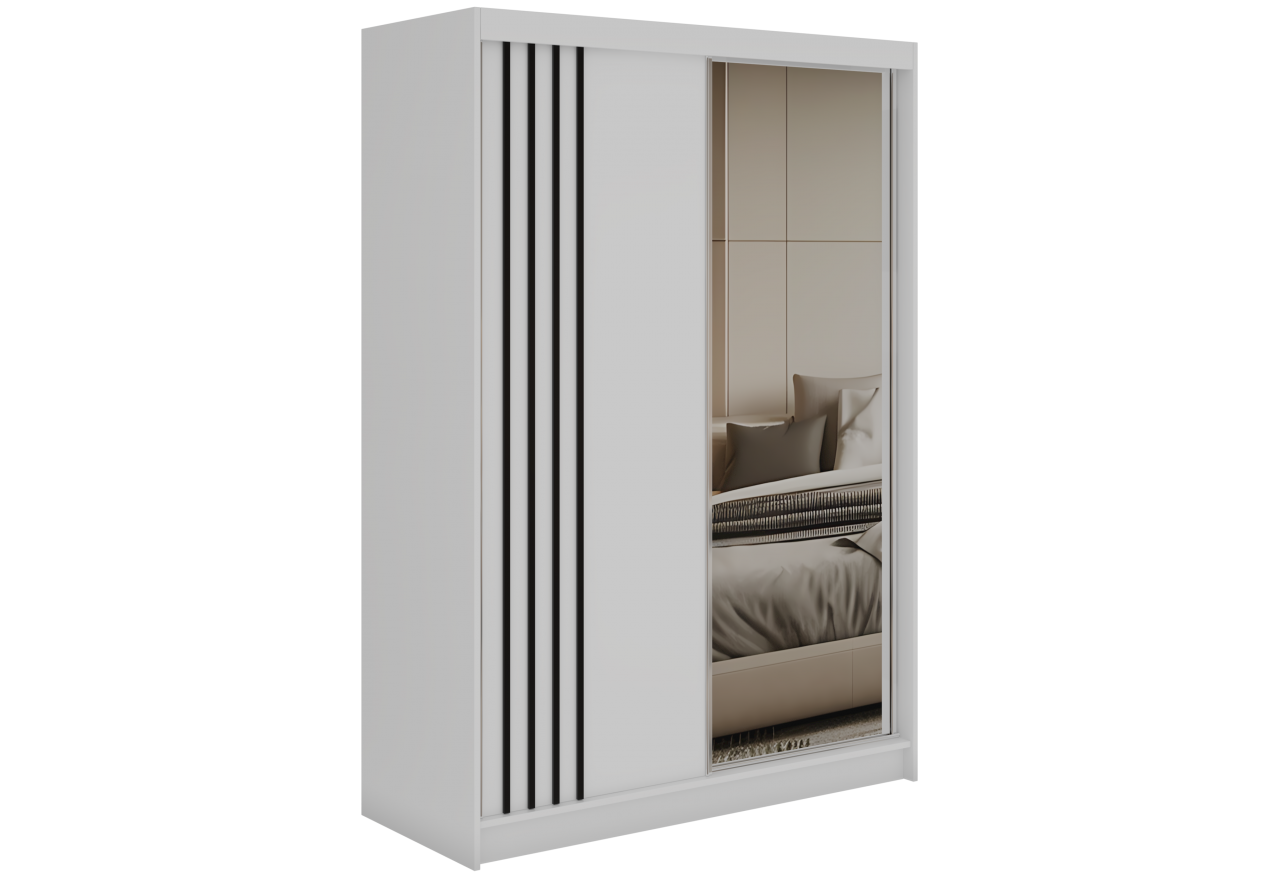 Szafa przesuwna DIANA 150 cm - biały, lamele czarne, lustro