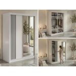 Szafa przesuwna DIANA 150 cm - biały, lamele czarne, lustro