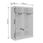 Szafa przesuwna DIANA 150 cm - biały, lamele czarne, lustro