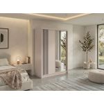 Szafa przesuwna DIANA 150 cm - kaszmir, lamele czarne, lustro