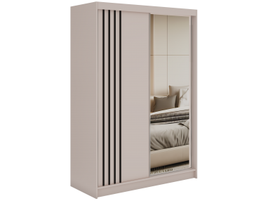 Szafa przesuwna DIANA 150 cm - kaszmir, lamele czarne, lustro