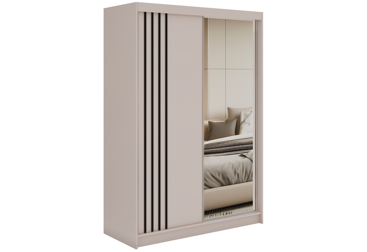 Szafa przesuwna DIANA 150 cm - kaszmir, lamele czarne, lustro