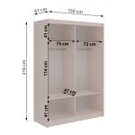 Szafa przesuwna DIANA 150 cm - kaszmir, lamele czarne, lustro