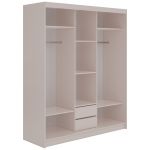 Szafa przesuwna DIANA 180 cm - kaszmir, lamele czarne, lustro + 2 szuflady