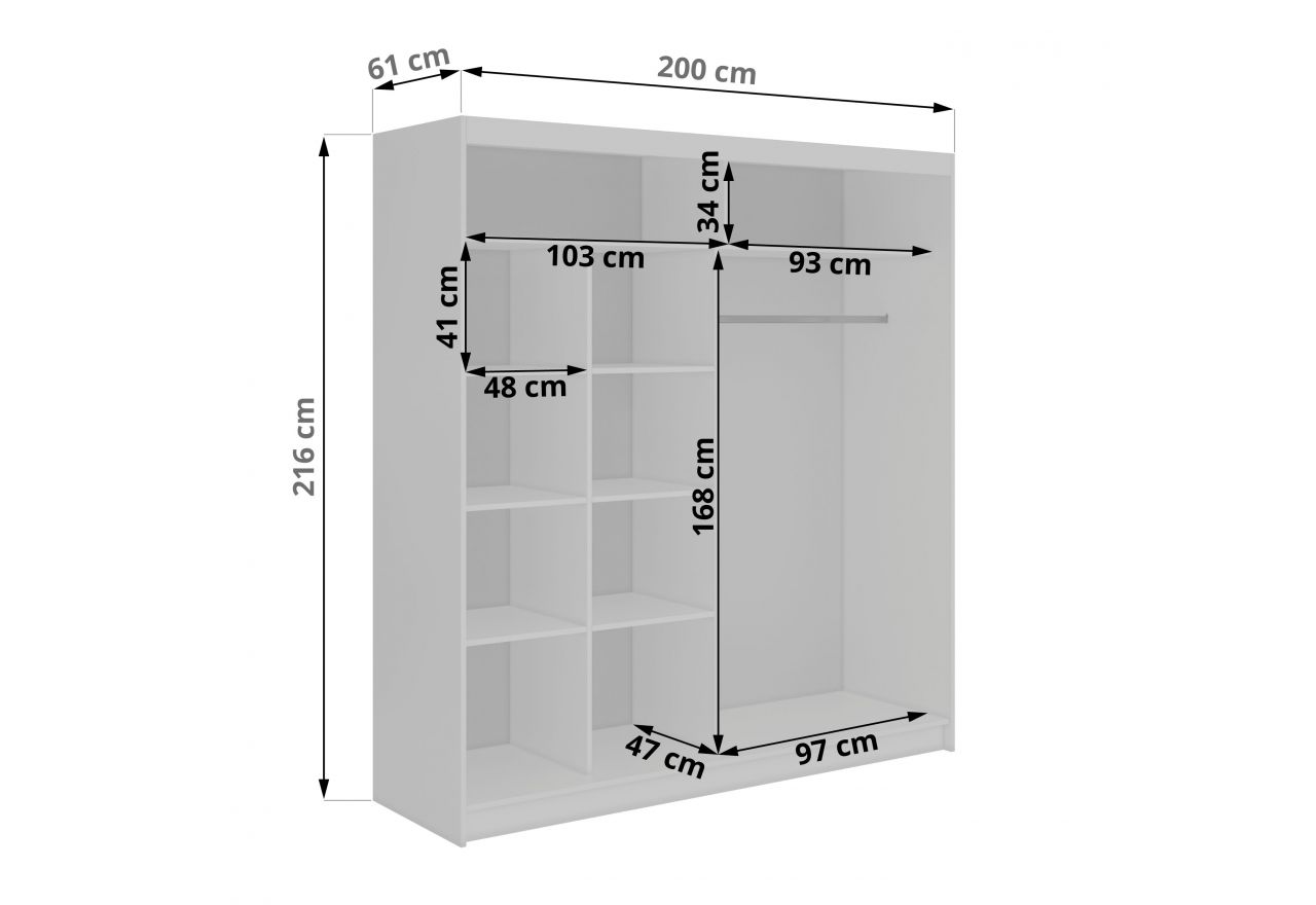 Szafa przesuwna DIANA 200 cm - biały, lamele dąb aristan, lustro