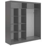 Szafa przesuwna DIANA 200 cm - szary, lamele białe, lustro