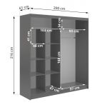 Szafa przesuwna DIANA 200 cm - szary, lamele białe, lustro