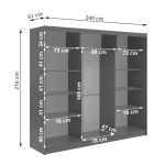 Szafa przesuwna DIANA 240 cm - szary, lamele białe, lustro