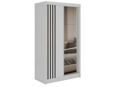 Szafa przesuwna DIANA 120 cm - biały, lamele czarne, lustro + 2 szuflady