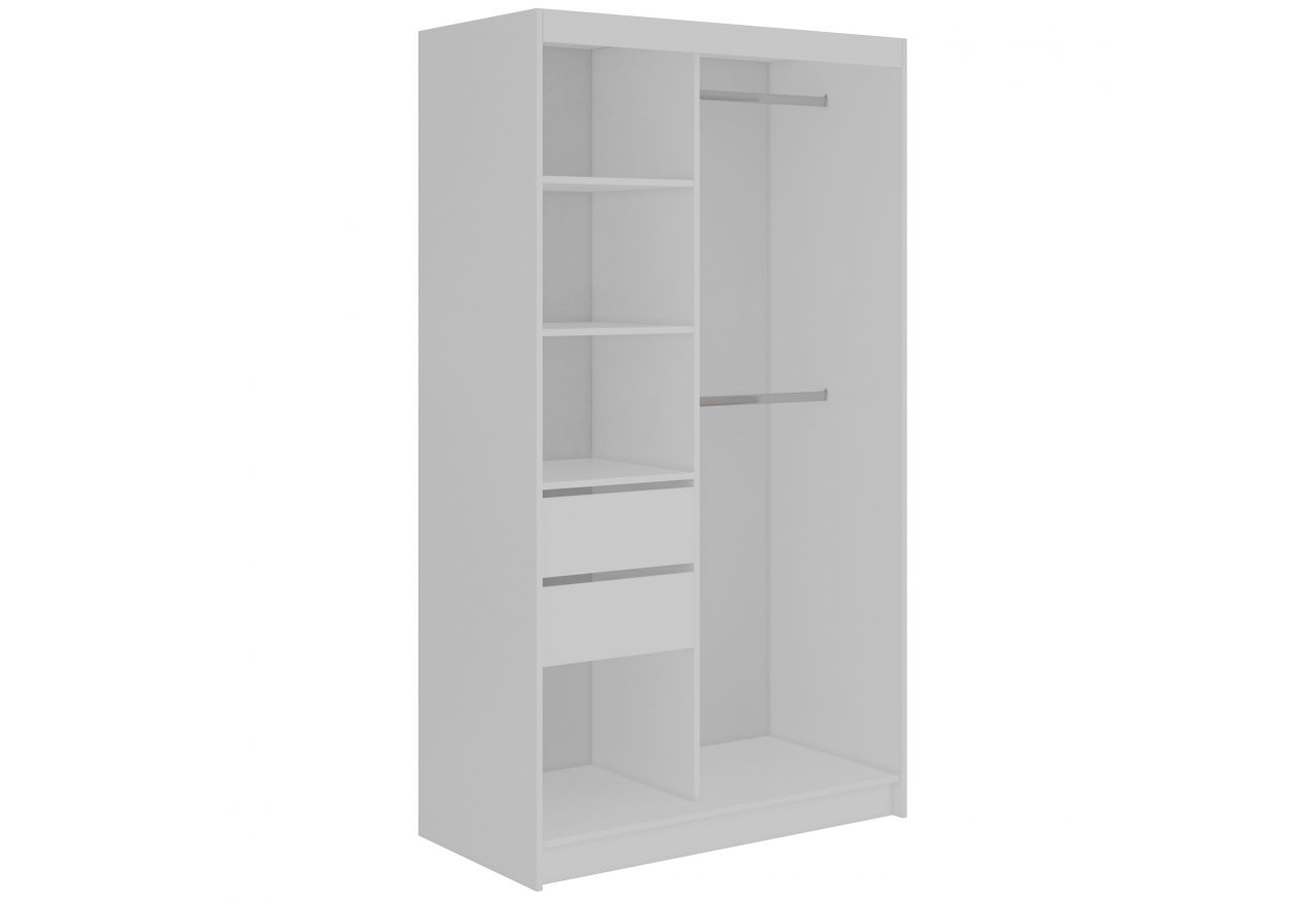 Szafa przesuwna DIANA 120 cm - biały, lamele czarne, lustro + 2 szuflady