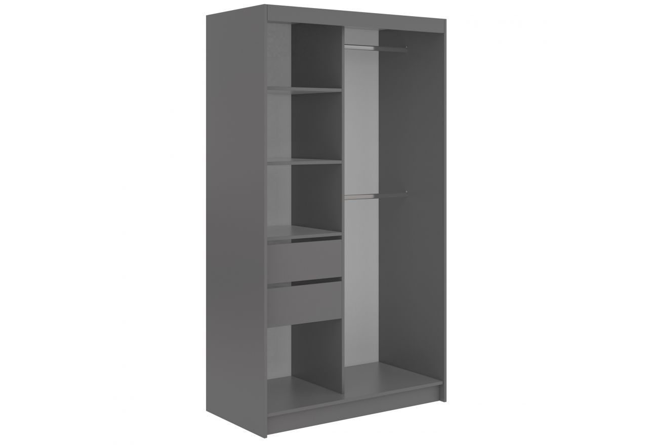 Szafa przesuwna DIANA 120 cm - szary, lamele białe, lustro + 2 szuflady