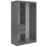 Szafa przesuwna DIANA 120 cm - szary, lamele białe, lustro + 2 szuflady