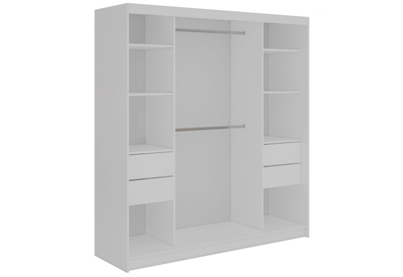 Szafa przesuwna DIANA 200 cm - biały, lamele czarne, lustro + 4 szuflady