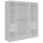 Szafa przesuwna DIANA 200 cm - biały, lamele czarne, lustro + 4 szuflady