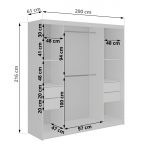 Szafa przesuwna DIANA 200 cm - biały, lamele czarne, lustro + 4 szuflady