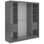 Szafa przesuwna DIANA 200 cm - szary, lamele białe, lustro + 4 szuflady