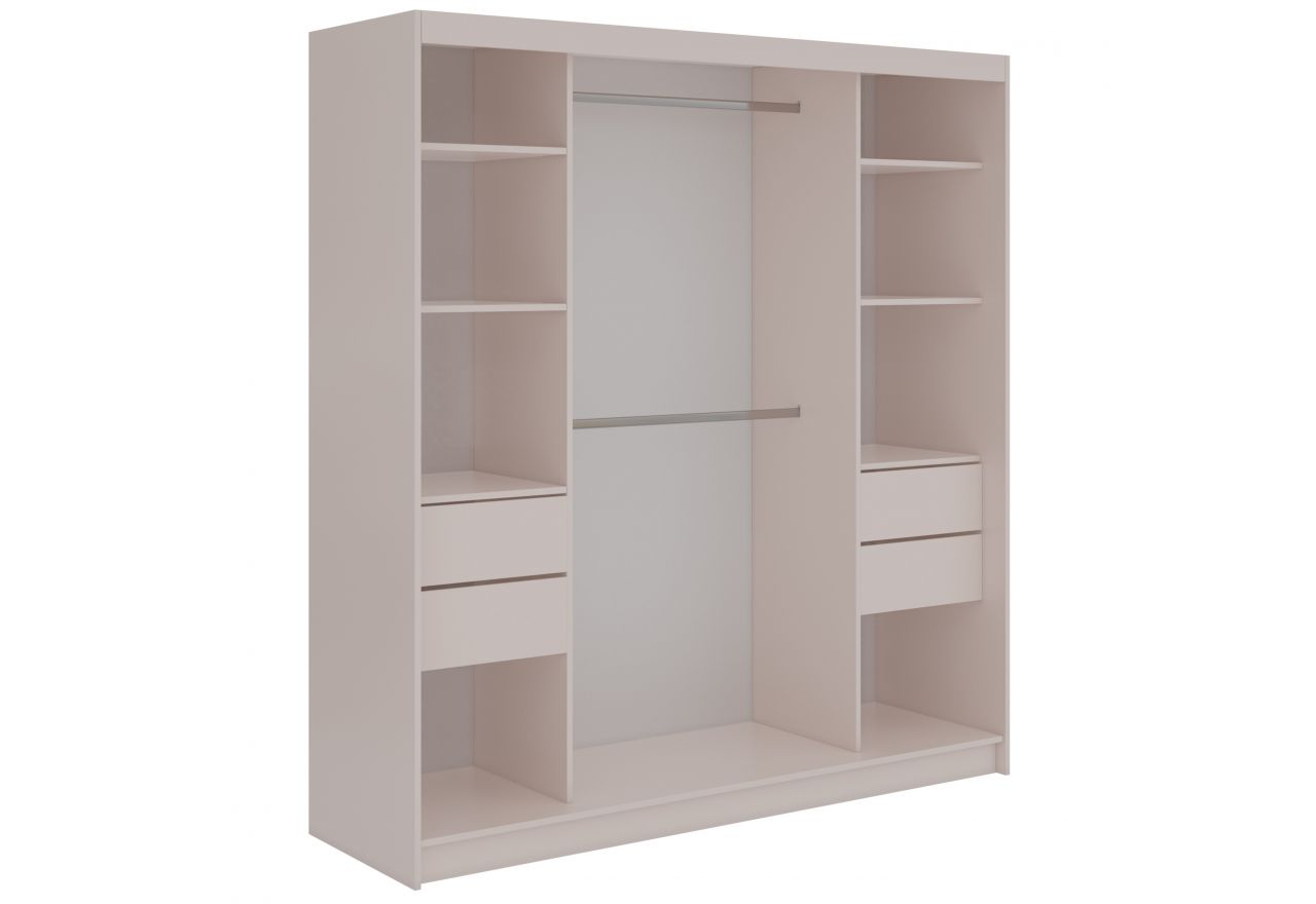 Szafa przesuwna DIANA 200 cm - kaszmir, lamele czarne, lustro + 4 szuflady