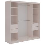 Szafa przesuwna DIANA 200 cm - kaszmir, lamele czarne, lustro + 4 szuflady