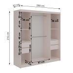 Szafa przesuwna DIANA 200 cm - kaszmir, lamele czarne, lustro + 4 szuflady