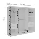 Szafa przesuwna DIANA 240 cm - biały, lamele dąb aristan, lustro + 4 szuflady