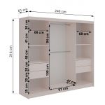 Szafa przesuwna DIANA 240 cm - kaszmir, lamele czarne, lustro + 4 szuflady