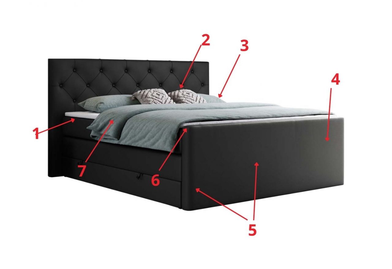 Łóżko kontynentalne KING VELEN - 180x200 - Soft 11 - czarna ecoskóra - OUTLETU